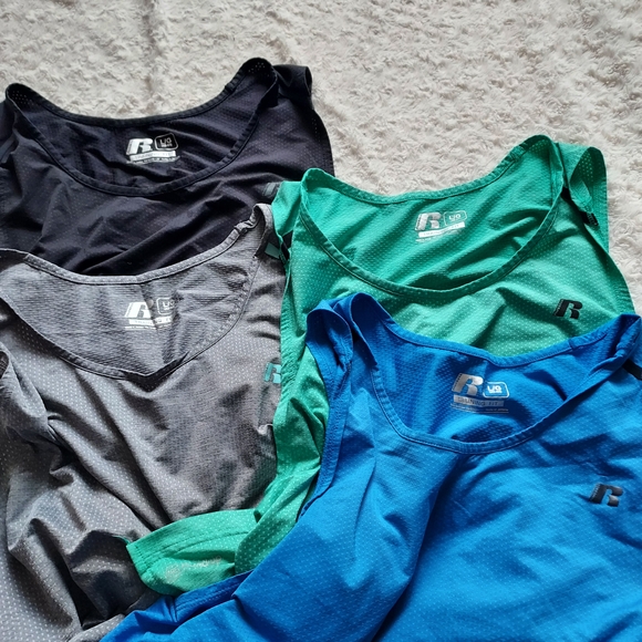 Russell Athletic Training Fit Mesh Tank Tops Lot of 4 Blue, Teal, Black, & Gray - Picture 3 of 8